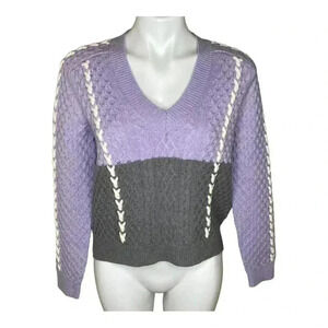 Club Monaco  cable Knit Sweater V-Neck Color Block Chandails Purple Violet